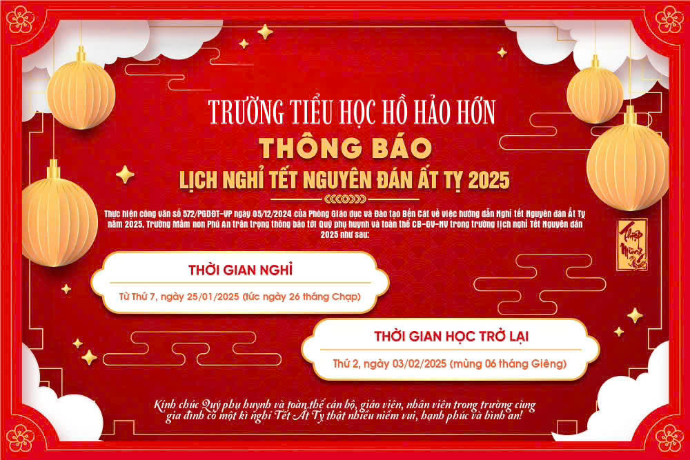 THÔNG BÁO NGHĨ TẾT ÂM LỊCH 2025